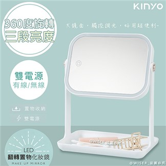 【KINYO】雙式供電可翻轉LED化妝鏡(BM-078)