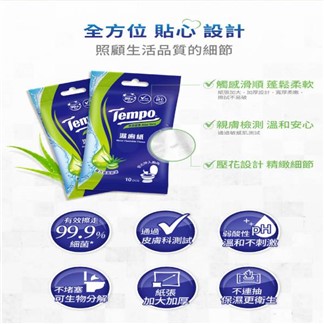 【Tempo】清爽蘆薈濕式衛生紙隨身包(10抽×5包)