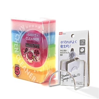 【特惠組】日本AISEN 軟質海綿刷5包裝送LEC吸盤架