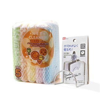 【特惠組】日本AISEN 免洗劑網層海棉刷5包裝送LEC吸盤架