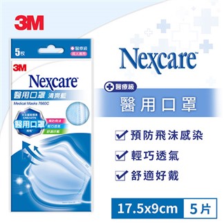 3M Nexcare成人醫用口罩-粉藍(5片包)