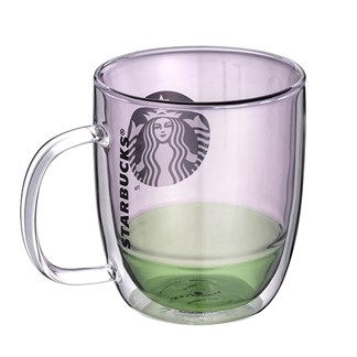 [星巴克]400ml粉綠雙色雙層玻璃杯